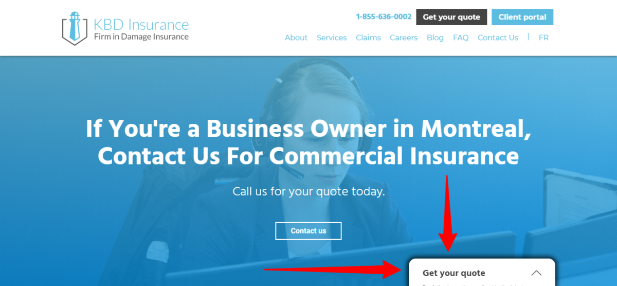 home page for business insurance web page 