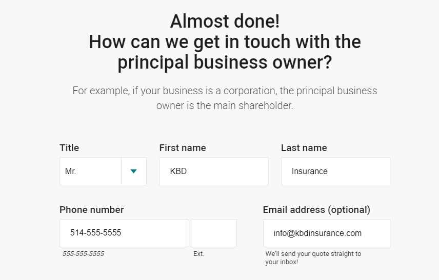 screenshot of business insurance quote step 10