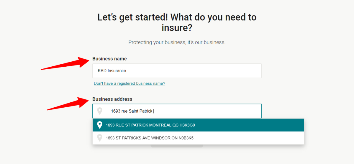 screenshot of business insurance quote step 3