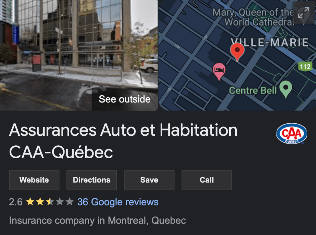 CAA Home & Auto Insurance Quebec Google Ratings | KBD Insurance